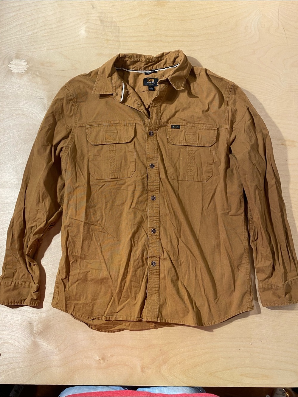 Lee Men's Tan Long-Sleeve Button Shirt Large (RY)